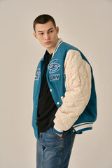QUILTING POINT VARSITY JACKET - BLUE