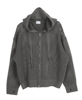 メッシュフードニットジップアップ