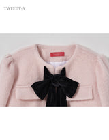 Rose Velvet Ribbon Point Quilted Fur Jacket Baby pink