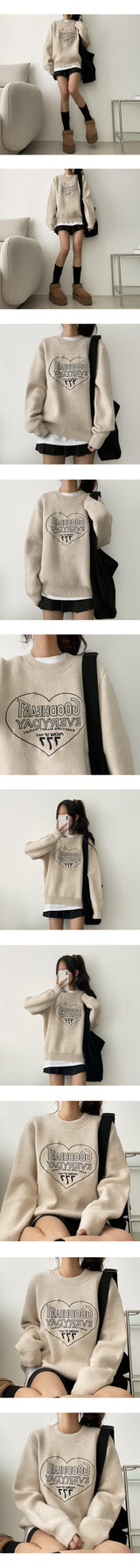 Good Heart Day Embroidered Round Knitwear