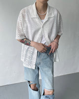 SIメッシュショートスリーブシャツカーディガン / SI mesh short-sleeved shirt cardigan (2 colors)