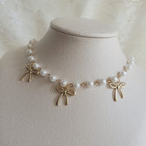 3 Ribbons Pearl Choker Necklace - Gold Color (Kep1er Mashiro Necklace)