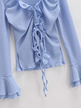 Frill shirring strap blouse