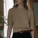 Cable Puff Sleeve Knit - Beige