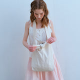 リボンポイントエコバッグ / RIBBON POINTED ECO BAG, CREAM