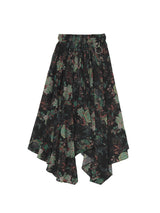 "PRE-ORDER 4/16~" VINTAGE FLOWER UNBALANCE FLARE SKIRT (Black) (6546128175222)