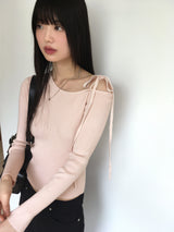 Minyu リボンストラップワンショルダーリブニット