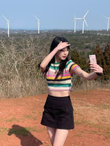 Pop stripe knit T 