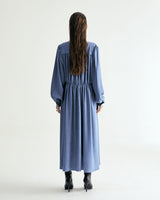 V-NECK CREASE SHIRRING ONEPIECE - CLASSIC BLUE (6635995955318)