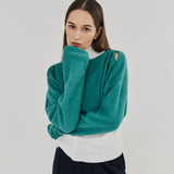 カットアウト２WAYウールクロップトップ / CUT OUT 2-WAY WOOL CROP TOP (BLUEGREEN)