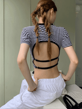 striped backless short sleeve top