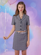 (JK-21311) CHECK CROP SHORT JACKET NAVY (6560689553526)