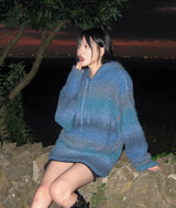 (UNISEX) カラフルグラデーションオーバーニットフード