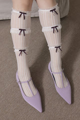 purple ribbon half stockings