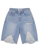 DAMAGE HALF DENIM PANTS [LIGHT BLUE]