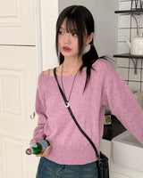 Sar Basic Boat Neck Cozy Cropped Long-Sleeved Knitwear