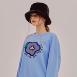 SETSETSET BIG FLOWER SWEAT SHIRT ASHBLUE (6652490809462)
