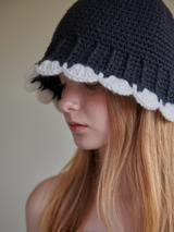 플라워벨햇 (블랙 앤드 화이트) / Flower bell hat (black and white) (6656026247286)