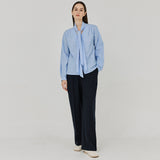 ツータックボタンワイドウールパンツ / Two-Tuck Button Wide Wool Pants (Navy)