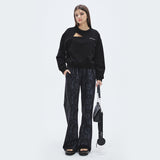 Graphic Semi-Bootcut Pants [NAVY] (6674496618614)