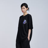 MINI BABY FACE PURPLE DINOSAUR SHORT SLEEVE T-SHIRT BLACK