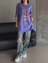 (UNISEX) ダメージチェッカーワイド デニム