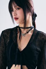 NO.433 [BLACK] HAIR SCRUNCH LACE SILVER RIBBON CLIP