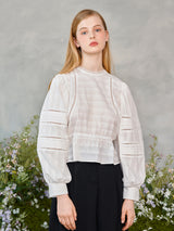 レースリンクルパフブラウス / Lace Wrinkle Puff Blouse (2colors)