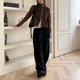 Tatter ribbed coloring belt two-way crop zip-up jacket