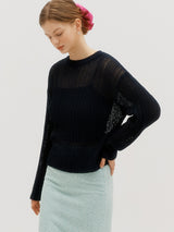 Sheer ribbed knit - Navy (6682467434614)