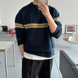 LMN Curve Arrow Henley Neck Knitwear (4 colors)