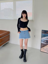 ローライズデッキーデニムスカート/Low-Rise Decky Denim Skirt