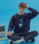 フラワースエットシャツ ネイビー/AQO FLOWER SWEATSHIRTS NAVY (4432804577398)