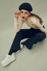 ポイントラベルWタックワイドパンツ / HIDE Raising Pintuck Pants (Black) (4606117806198)