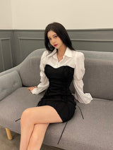 コルセットビスチェドレス/044. Corset bustier dress (black, gray)