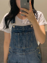 フレンチワイドデニムオーバーオールサスペンダージャンプスーツ / French wide denim overalls suspenders jumpsuit
