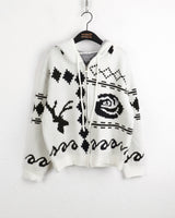 Beorose jacquard pattern hooded knit zip-up