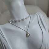 Elegant Layered Pearl Choker Necklace - Silver color