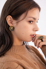 ボタンピアス/Merry,Motive signature button earring (Khaki)