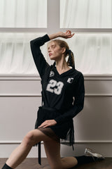 Schnee Football Team Shirring T Shirt - Black