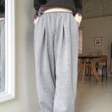 Twee pintuck two-way banding long wide jogger pants