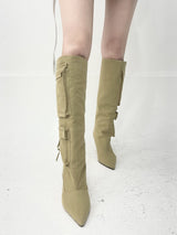 1028. Cargo stiletto long boots heel (2color)