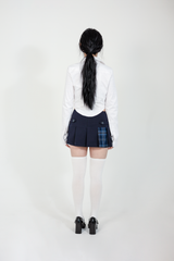 ベルトチェックプリーツスカート / BELTED CHECK PLEATS SKIRT #NAVY
