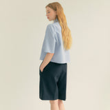 ストライプリンクルポケットクロップシャツ / Stripe Wrinkle Pocket Crop Shirt (Light blue)
