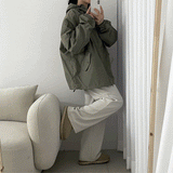 カーリングストリングハイネックウィンドブレーカーフードジップアップ / Couring String High-Neck Windbreaker Hooded Zip-Up