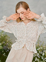 レースボタンパフブラウス / Lace Button Puff Blouse (2colors)