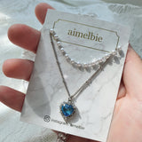 Blue Crystal Heart Layered Necklace