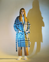OVERSIZE WOOL CHECK ROBE COAT (Blue) / オーバーサイズウールチェックローブコート