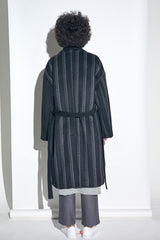 STRIPE COMBINATION WOOL ROBE COAT (Black) / ストライプコンビネーションウールローブコート