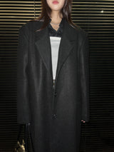 [UNISEX]ウールバックボタンマキシロングコート(ブラック)